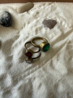 Anthropologie Trio Ring Set with Green, Red & Clear Stones
